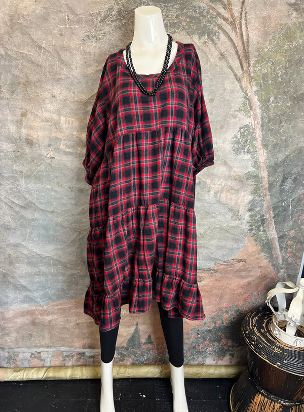 5543 Baby Doll Flannel Top-RED PLAID