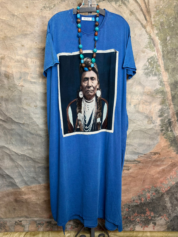 T839 Short Sleeve T-Shirt Dress-Blue/Indian