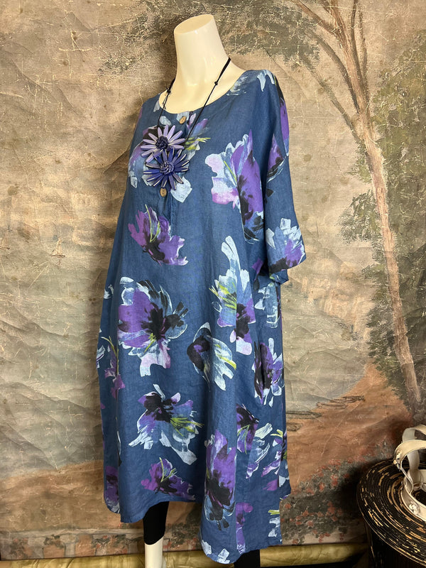 91877-52 Artful Bloom Dress-Blue