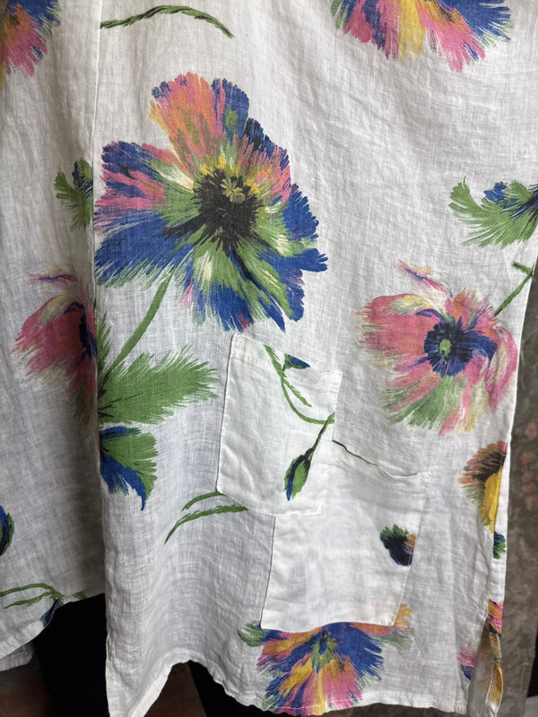 91225 Flower Garden Linen Top-White
