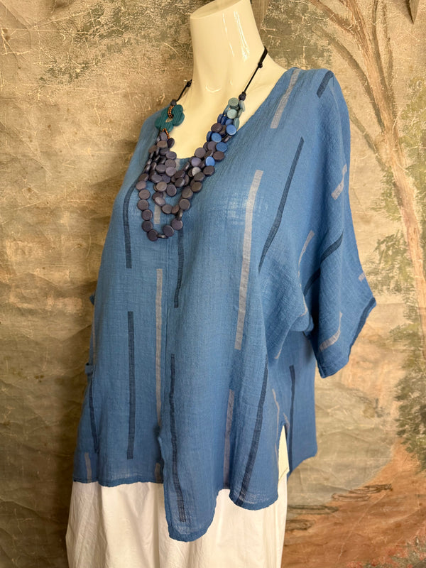 6653S Stripe Top-Blue
