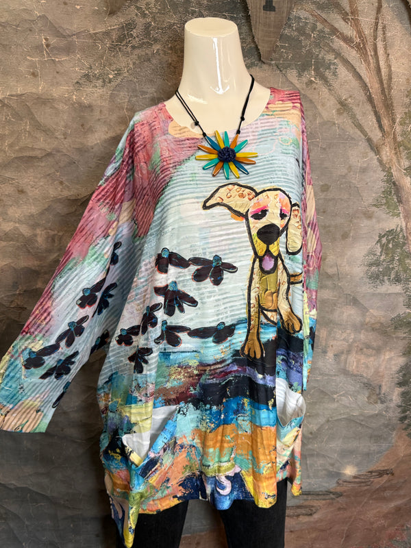 T1514 Long Slv Dolman Top/Tunic-Ozzy The Dog!