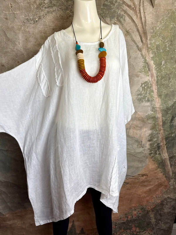 91624 Solid Patch Tunic Shirt-White