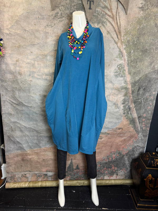 6512AU Cowlneck Bubble Dress-TEAL