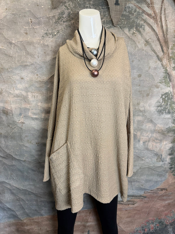 T1076 Waffle Knit Pullover-Mocha