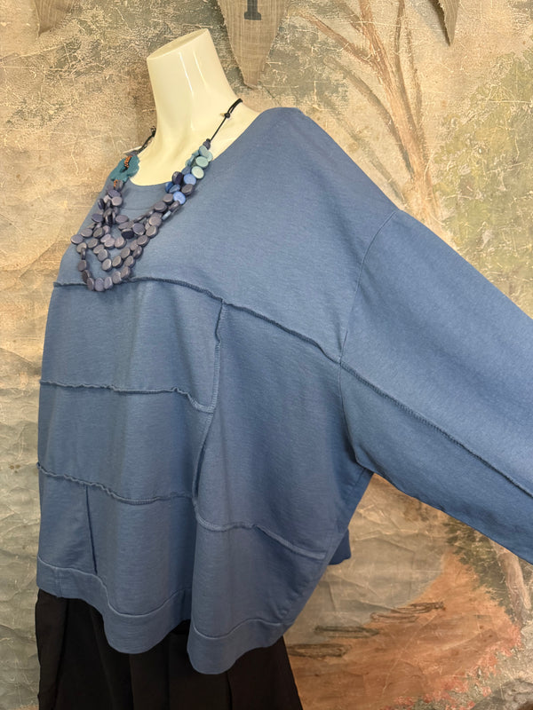 92052 Vintage Pullov Sweatshirt Top-Denim Blue