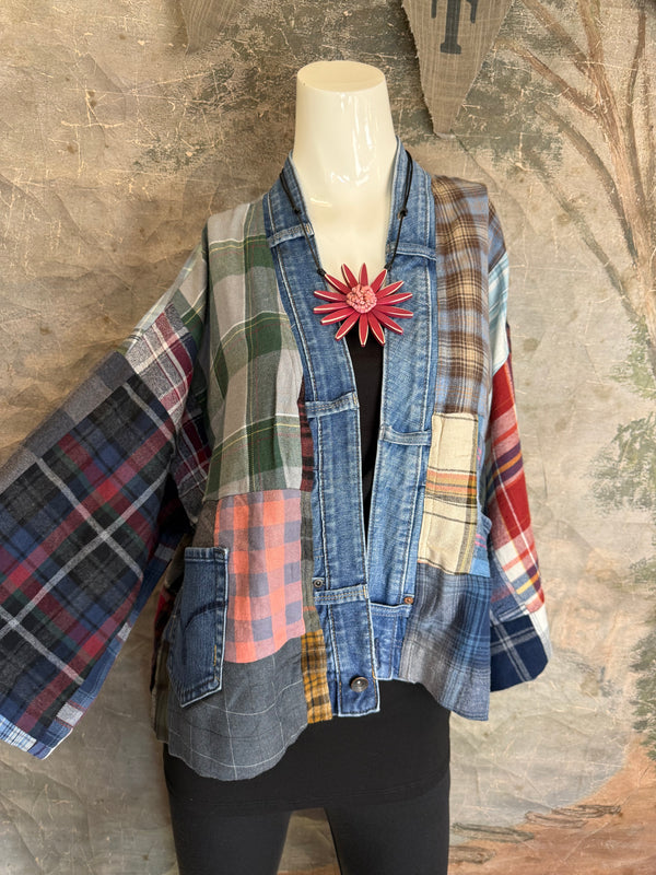 5572-Short Flannel Patchwork Duster-D