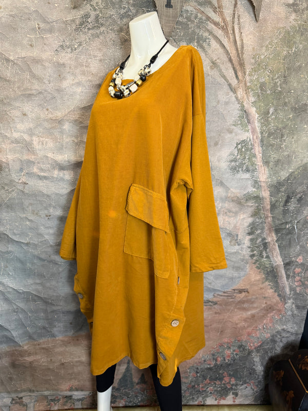 91805 Corduroy Button Dress-Mustard