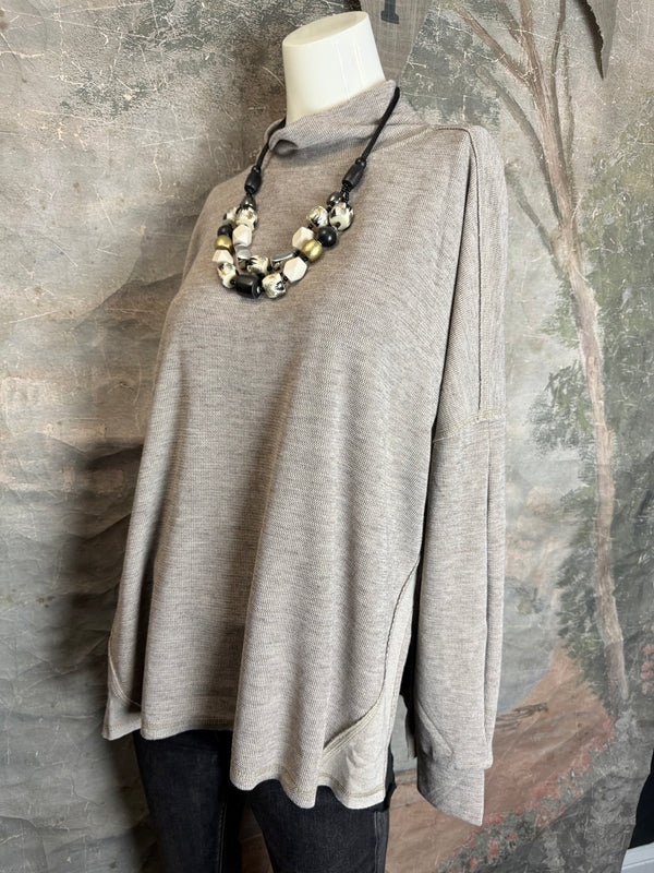 25690 Knit Mock Neck Top-Khaki