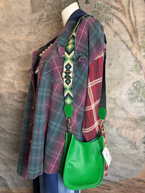 0003A Pebbled Vegan MINI Leather Crossbody Bag-Green