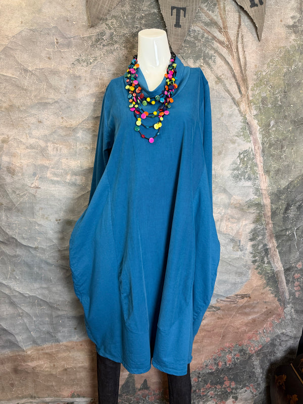 6512AU Cowlneck Bubble Dress-TEAL