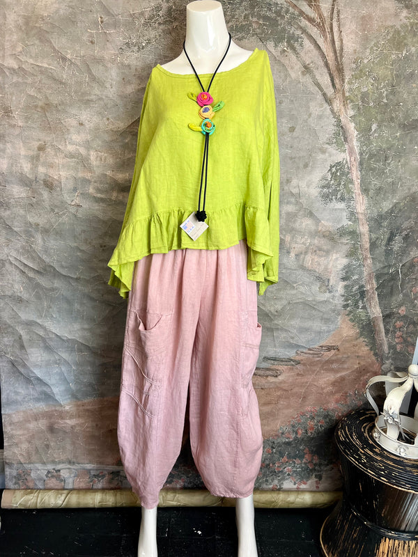 31063 Linen Detailed Pants-Pink