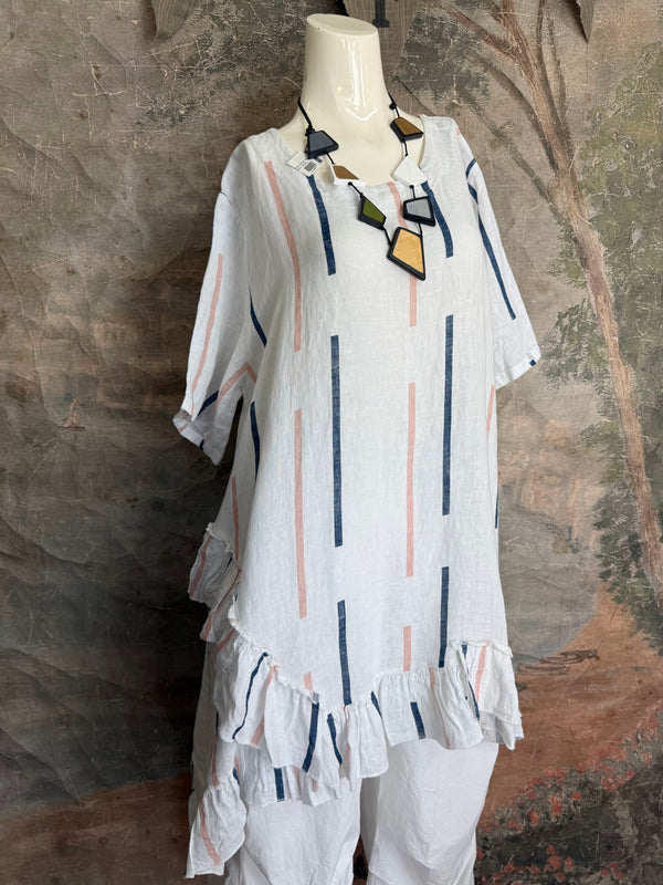 91307S Ruffle Stripe Tunic-White
