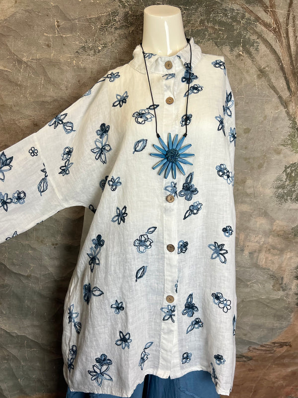 91849 ART Spring Motif BF Shirt-White