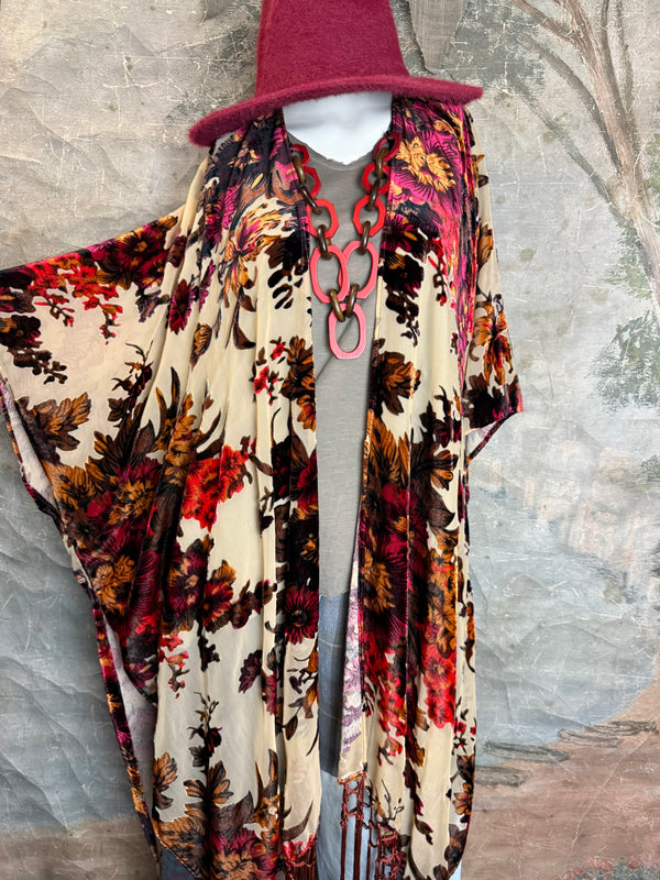 5824 Burnt Velvet Floral Kimono