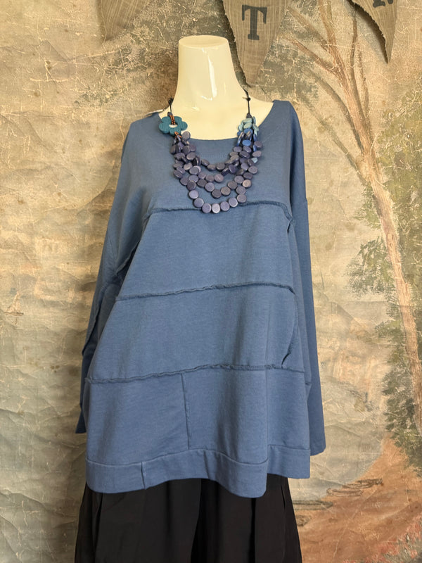 92052 Vintage Pullov Sweatshirt Top-Denim Blue