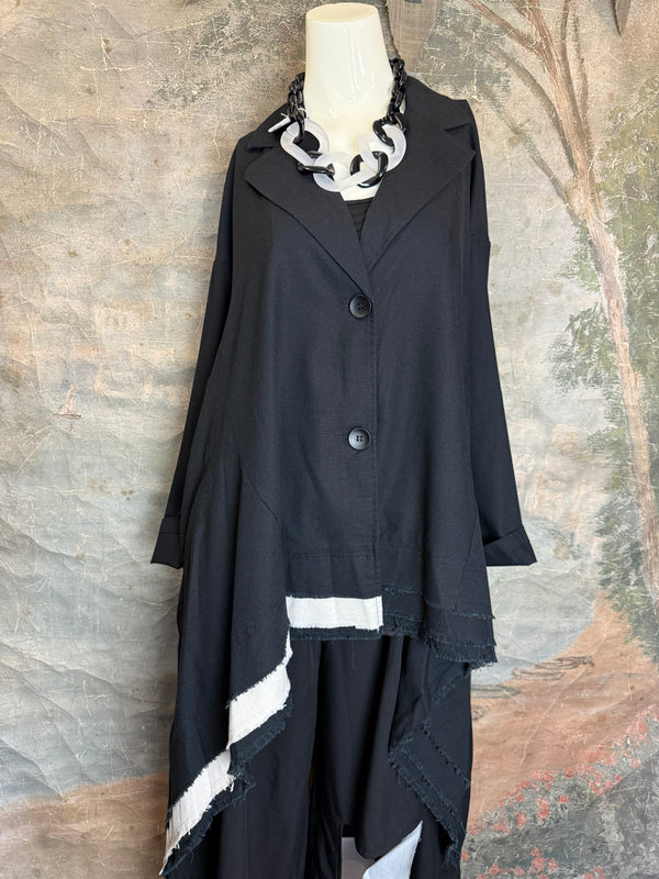 32302 Med to Long Blazer Jkt W/Trim-Black