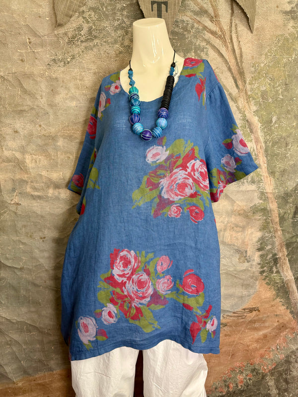 90645-62 Rose Pocket Tunic-Blue