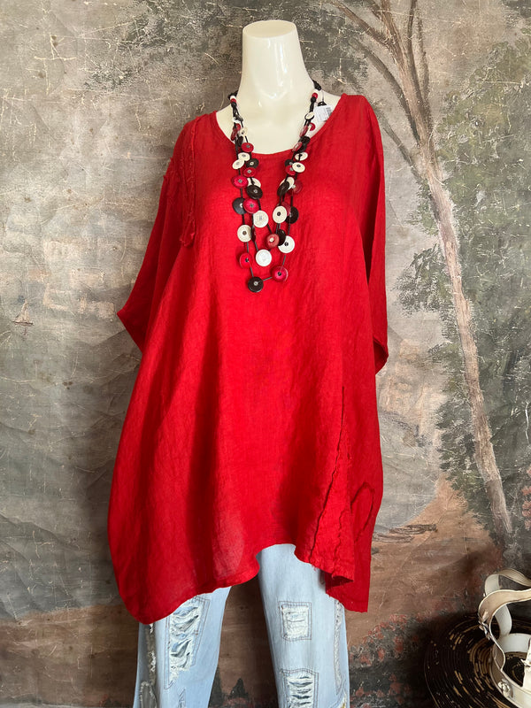 91624 Solid Patch Tunic Top-Red