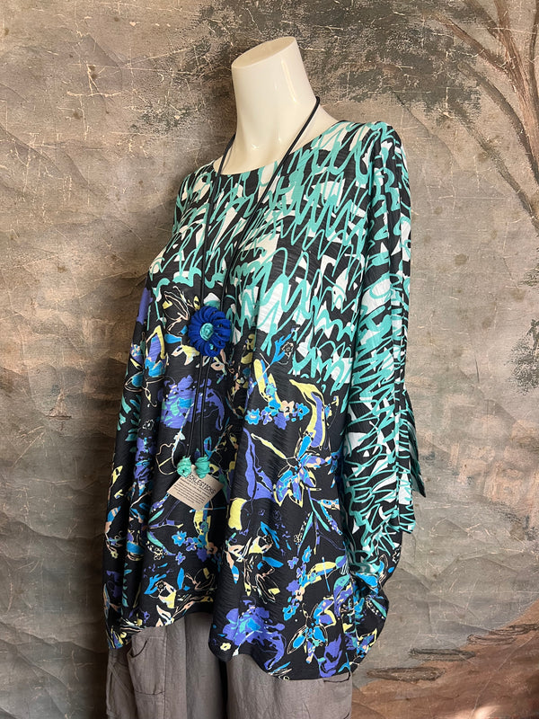 T1369K White Knit Whimsy Top-Lagoon