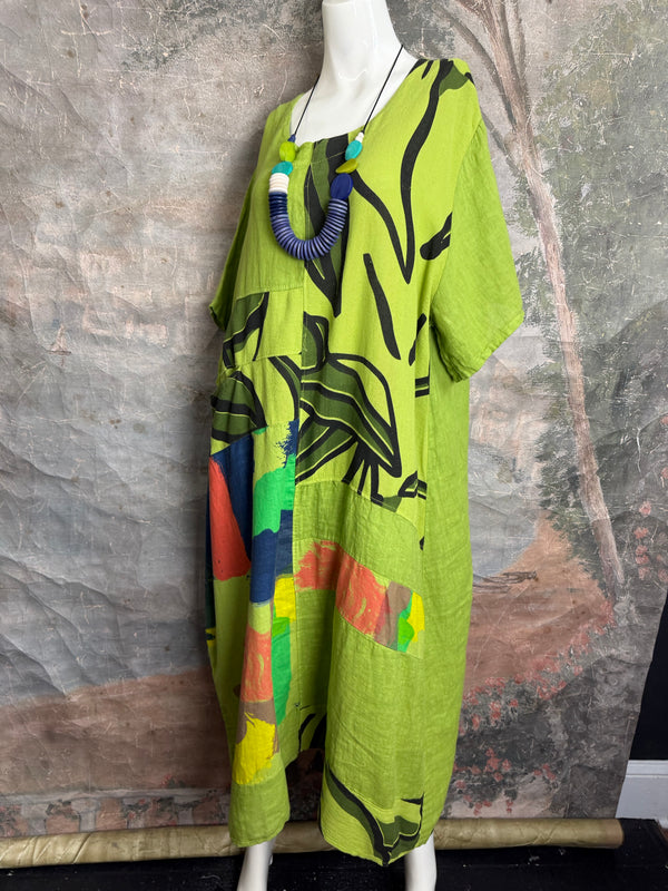 90617P-23 Linen Paint Dress-Kiwi