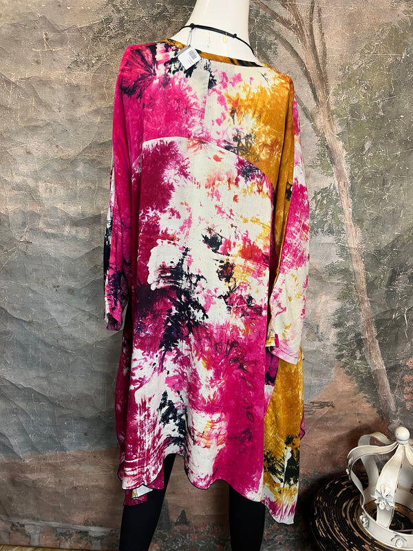 7063V Block Dyed Justly Top-PINK MIX