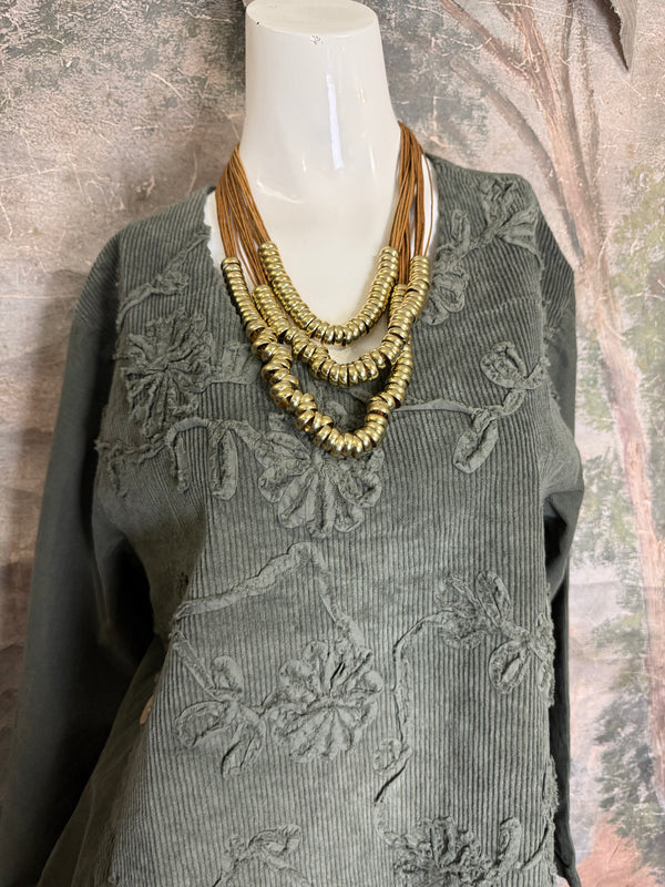 91983A-62 Buttoned Stitch Tunic-Olive