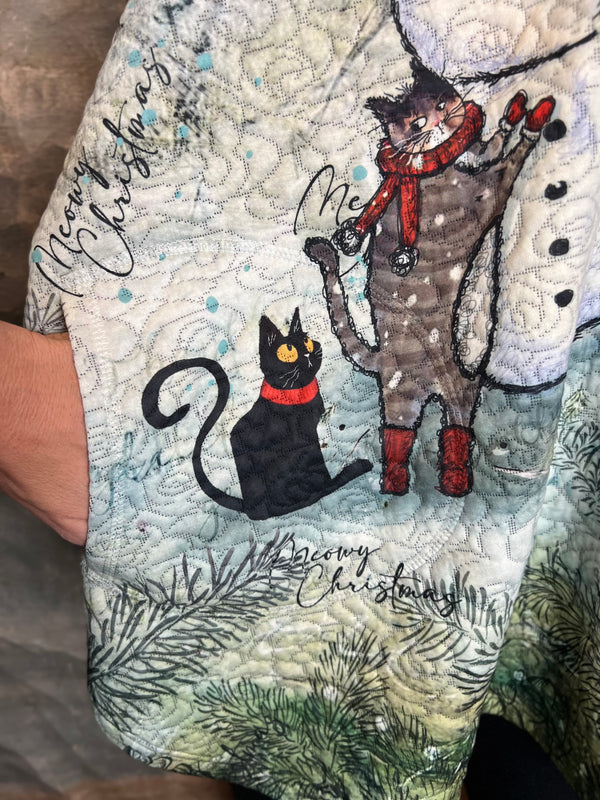 T812NB Topstitched Pocket Top-Meowy Christmas