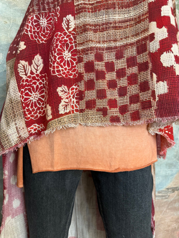 782 High Low Linen Tunic Top-Red/LOVE