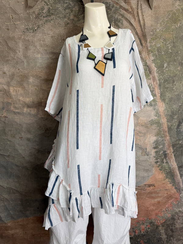 91307S Ruffle Stripe Tunic-White