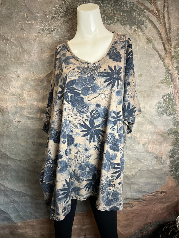 ID715 Floral Elbow Tunic Tshirt-Mushroom