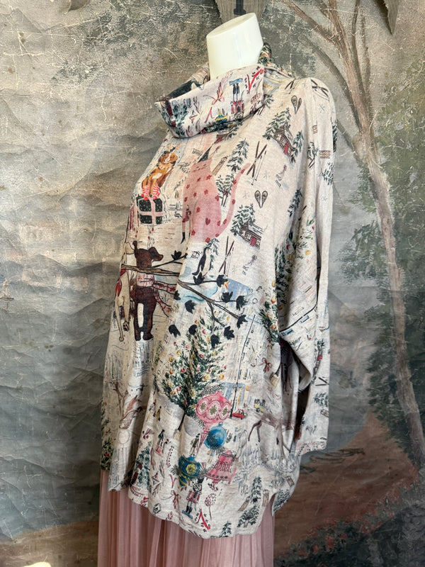 T1097 Cowlneck Dolman Slv Top-Holiday Joy