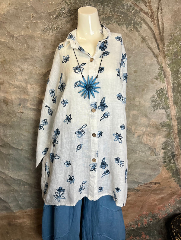 91849 ART Spring Motif BF Shirt-White