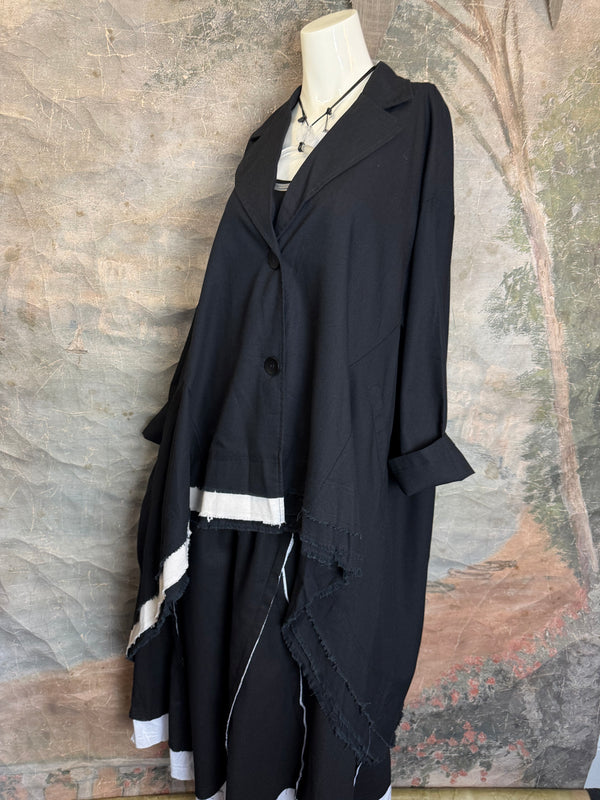 32302 Med to Long Blazer Jkt W/Trim-Black