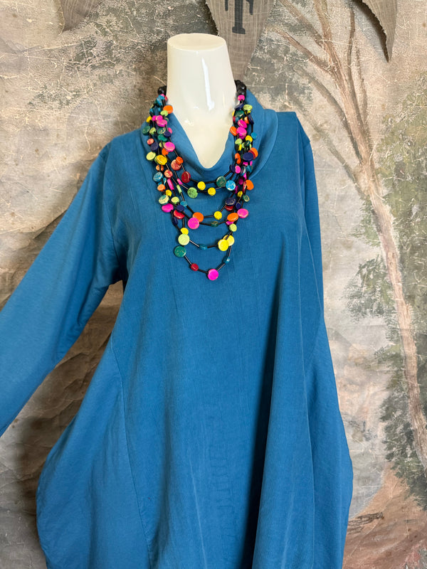 6512AU Cowlneck Bubble Dress-TEAL