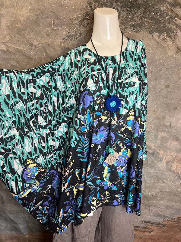 T1369K White Knit Whimsy Top-Lagoon