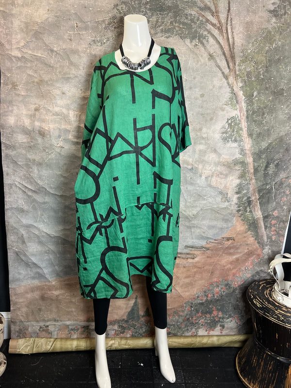 91470 S/Slv Tunic Letter Dress-GUCCI GREEN