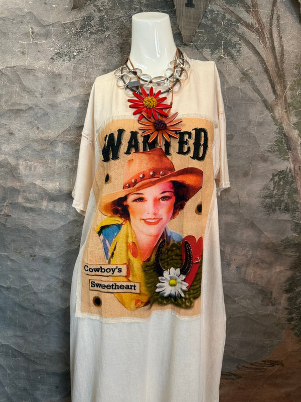 T839 Short Sleeve T-Shirt Dress-Cream/Yeehaw