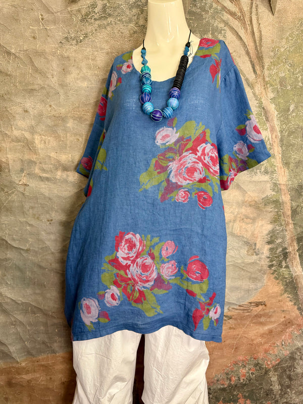 90645-62 Rose Pocket Tunic-Blue
