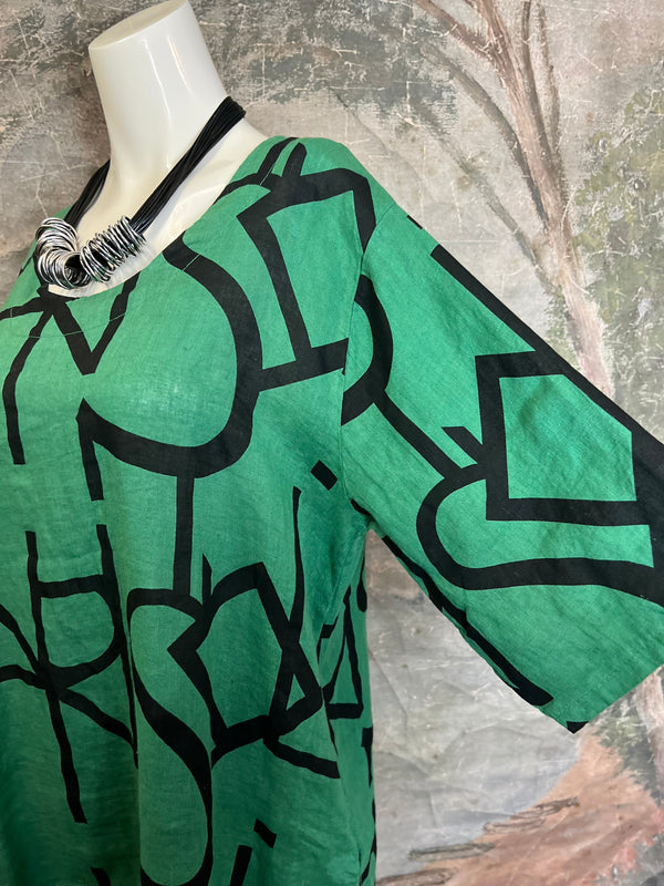 91470 S/Slv Tunic Letter Dress-GUCCI GREEN