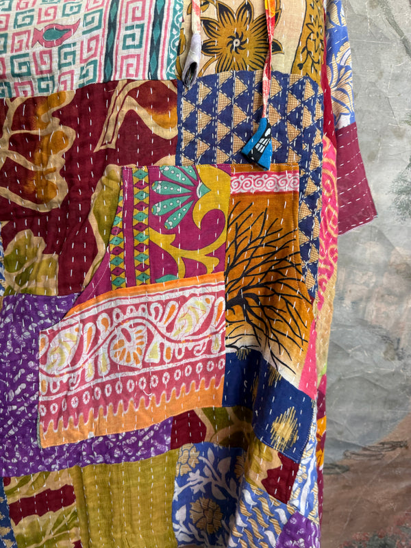 1012w Kantha Poncho Hoodie Dress-3