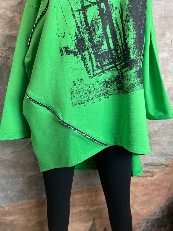 91201 Abstract Zip Pullover-Green