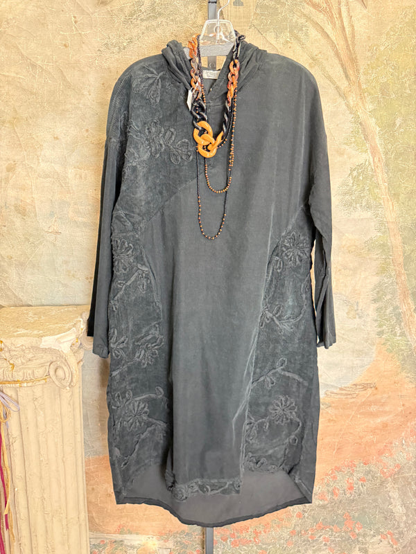 92178-62 Needlework Hoody Dress-Black