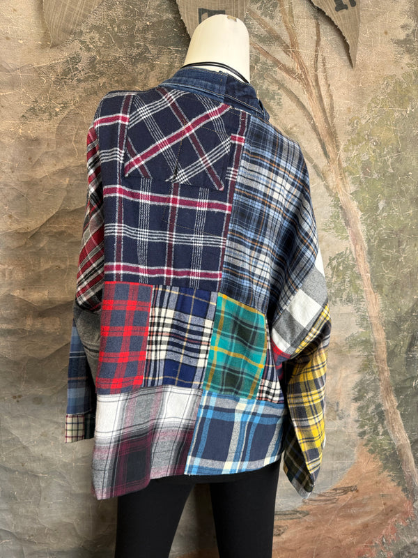 5572-Short Flannel Patchwork Duster-C