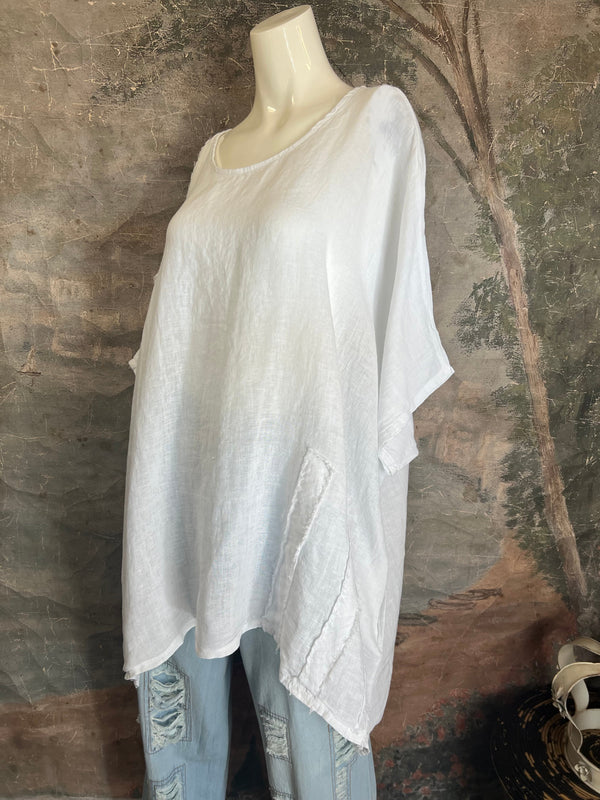 91624 Solid Patch Tunic Shirt-White