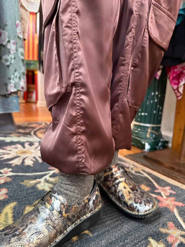 3696 Charmeuse Satin Cargo Pant-Brown