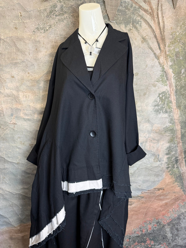 32302 Med to Long Blazer Jkt W/Trim-Black