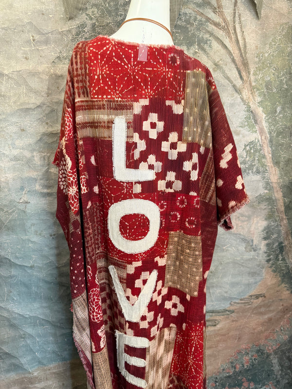 782 High Low Linen Tunic Top-Red/LOVE