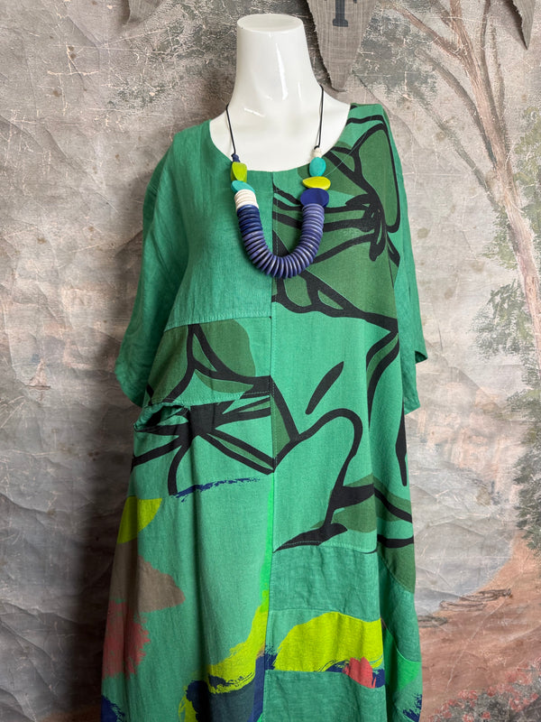 90617P-23 Linen Paint Dress-Gucci Green