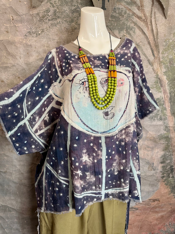 782 High Low Linen Tunic Top-NAVY/MOON